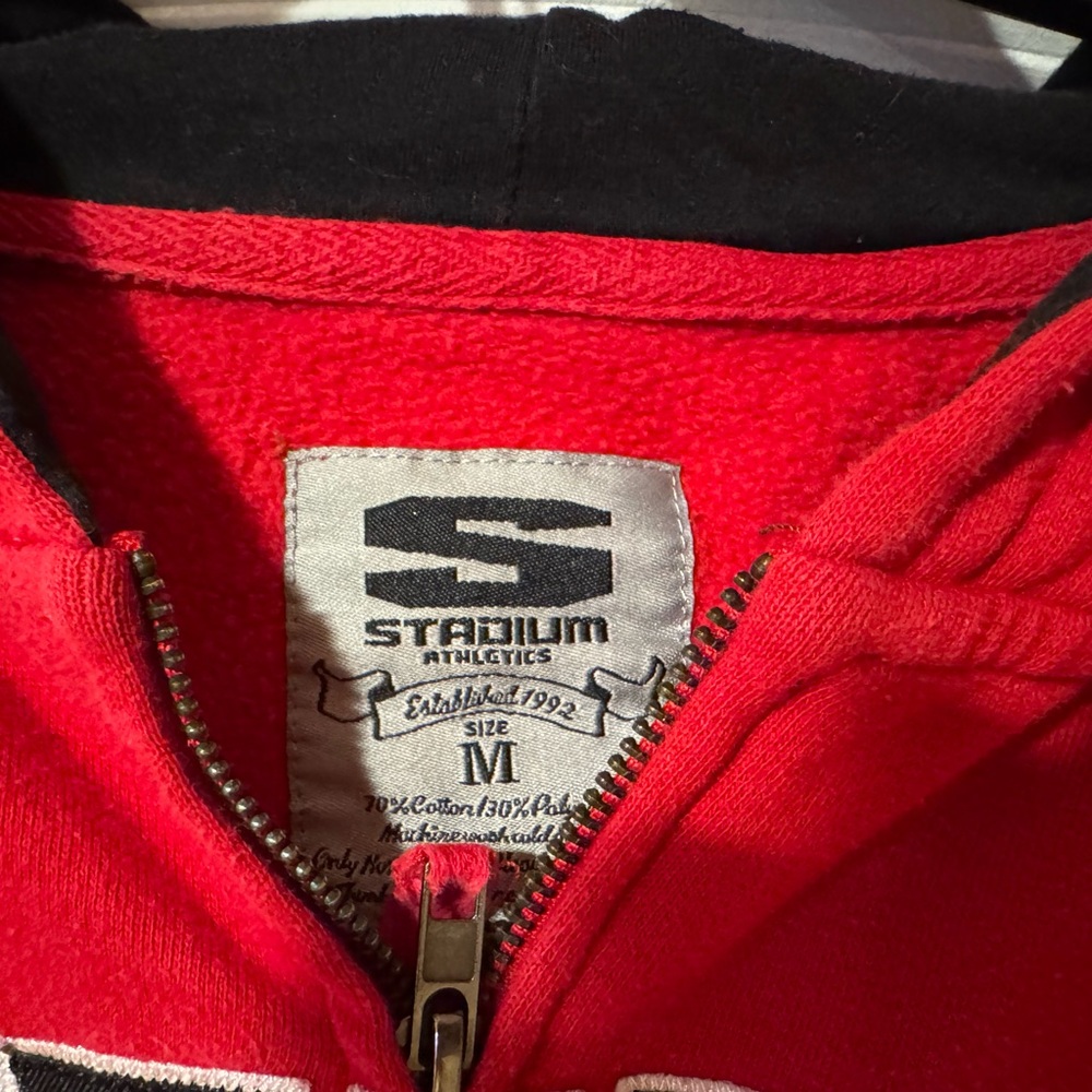 Rutgers Stadium Athletics Red Zip-Up Hoodie with Black Lettering - Picture 4 of 6